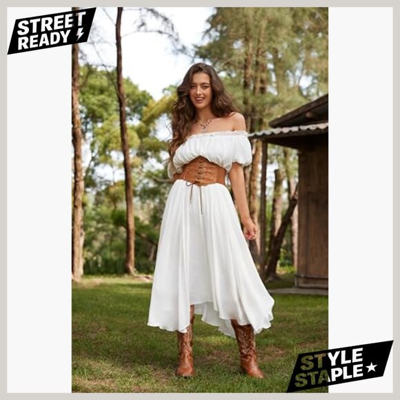 Leather Lace-Up Corset Belt Renaissance Waspie Waist Medium Size - Picture 5 of 7